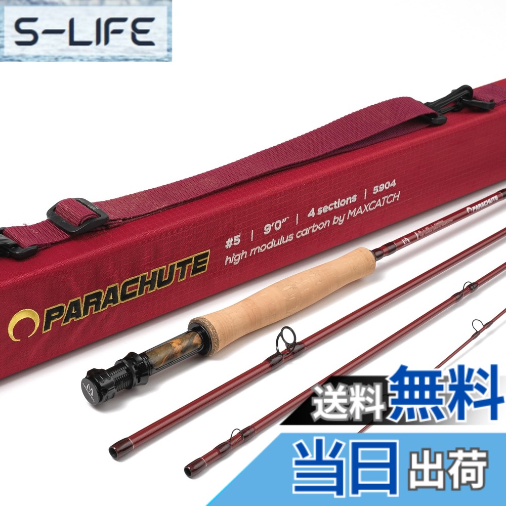 【貨物輸送無料】Maxcatch PARACHUTE シナバーレッド 飛球極点 炭素衣料繊維超軽さファストアクションフライフィッシングロッド (赤いこと, 9\u00275wt)