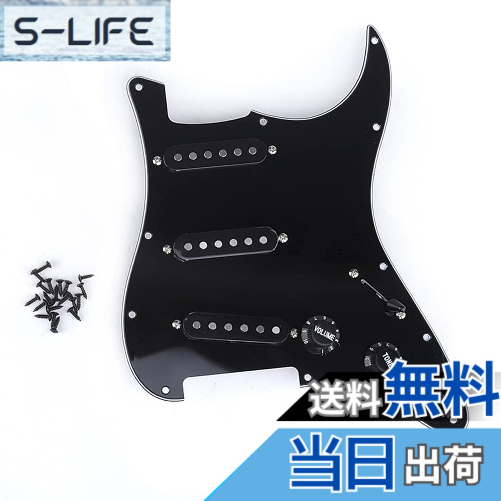 【送料無料】Musiclily Basic 11穴ストラト配線済みピックガードSSS搭載アルニコ Vピックアップセット STストラトキャスターエレキギター用、黒3P