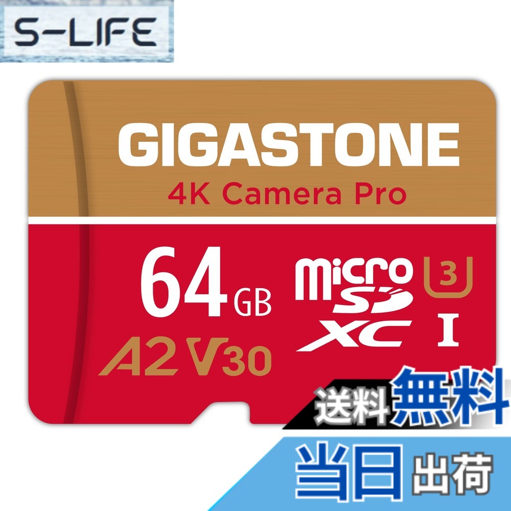 【送料無料】【5年データ復旧・無償交換】GIGASTONE マイクロsdカード 64GB 4K Camera Pro microSDXC UHS-I A2 V30 U3 C10 Ultra HD 4K ビデオ録画 Gopro アクションカメラ スポーツカメラ 95MB/s SDアダプター1枚付き