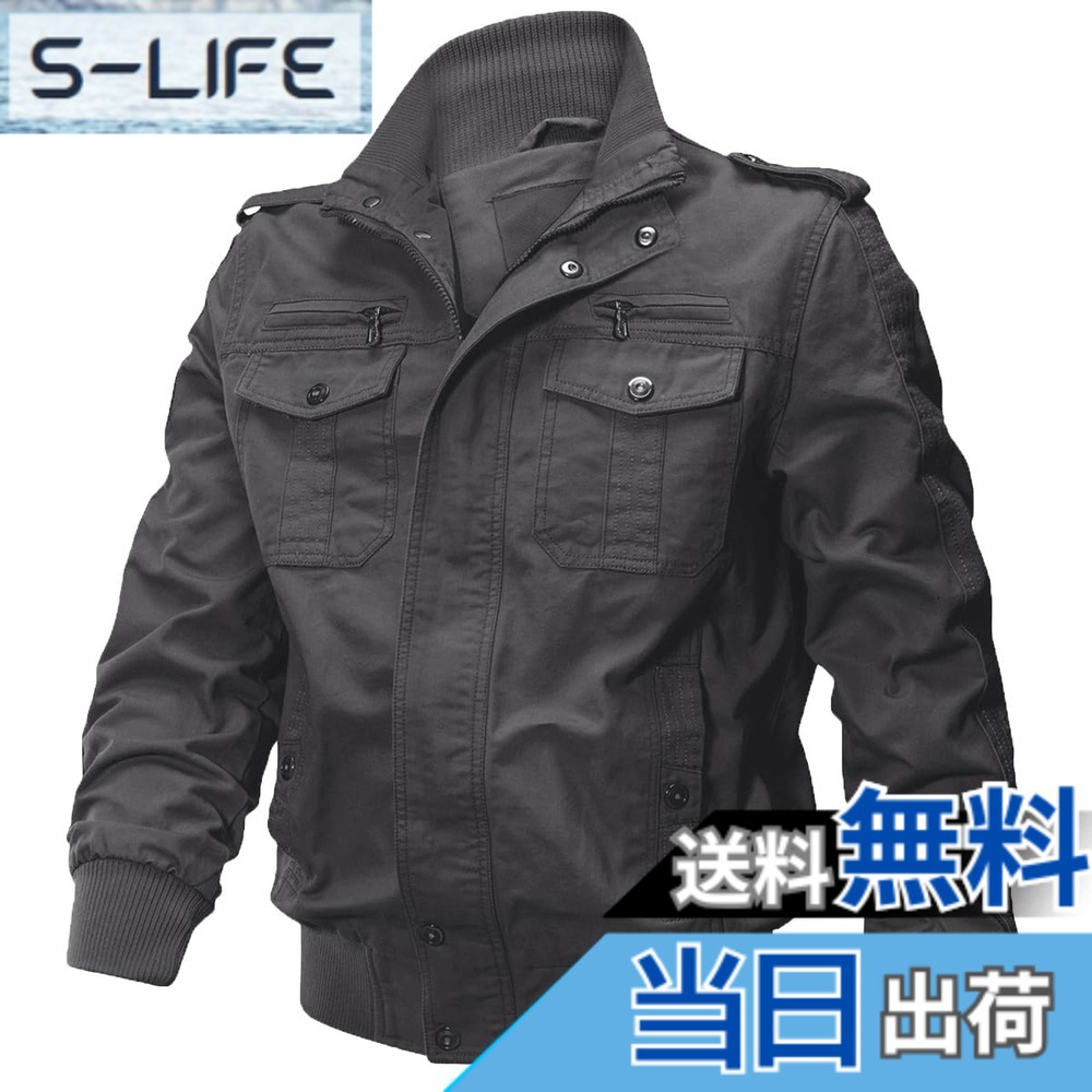 【送料無料】[KEFITEVD] ジャケット メンズ 大きいサイズ 防寒着 ウインドブレーカー バイクジャケット 防風 秋服 アウトドア ミリタリー スタンドカラー ブルゾン 作業着 冬用 グレー JP 2XL