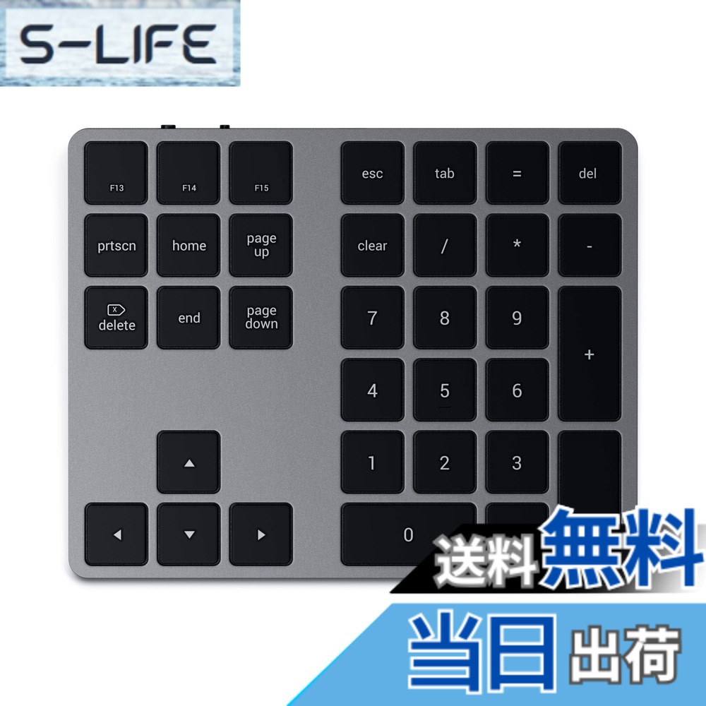 【送料無料】SATECHI 34キー Bluetooth ワイヤレステンキーパッド － US 英語配列 薄型 USB-C充電式 数字キーボード、アルミザイン － MacBook Air & Pro、Mac Mini、iPad、iMac、iPhone 他対応 － スペースグレー
