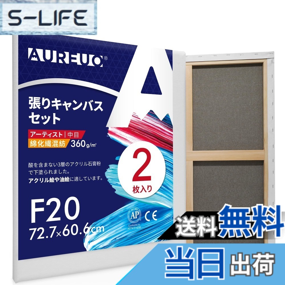 【送料無料】AUREUO 綿化繊混紡 張りキャンバス F20 (72.7cmX60.6cm) 2枚 - 中目布 水彩画・油絵画・アクリル兼用 - モダンアート・ポップアートに最適