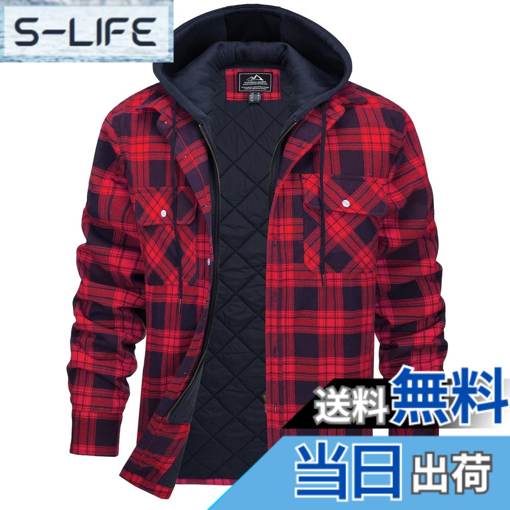 【貨物輸送無料】[KEFITEVD] フランネルプルオーバー メンズ 朦々たる ジップアップジャケット 防寒服 ボンネット付き添い人 上衣 冬 アウター アメカジ パーカー ファスナープルオーバー 長袖 衣嚢付き添い人 綿織物 通勤着 赤いこと XL
