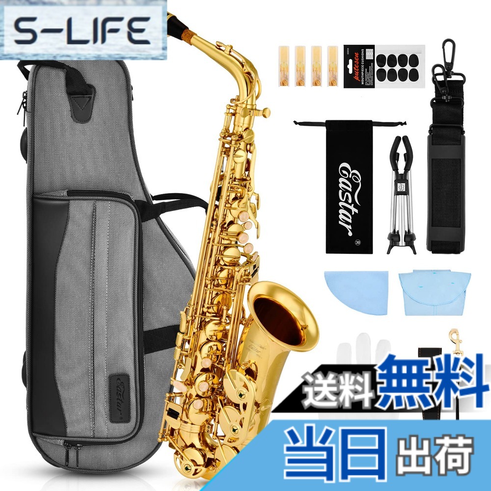 【送料無料】Eastar アルトサックス サックス 12点セット bE Eフラット Saxophone ゴールドラッカー サクソフォン ケース付き お手入れセット 彫刻入り 初心者 サックス 入門セット