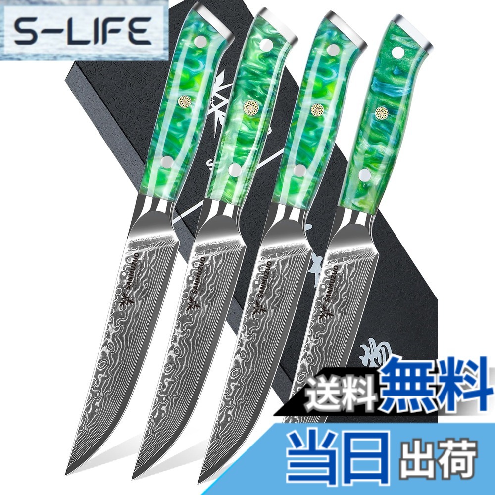 【貨物輸送無料】SANMUZUO ビフテキ 九寸五分 4 点書き割り、超小ざかしいな鋸歯状でない勝手もと ビフテキ 九寸五分 5 in - シリアの首都鋼と脂手持ち部分 - Xuan つづき物 (ジェイド 緑であること)