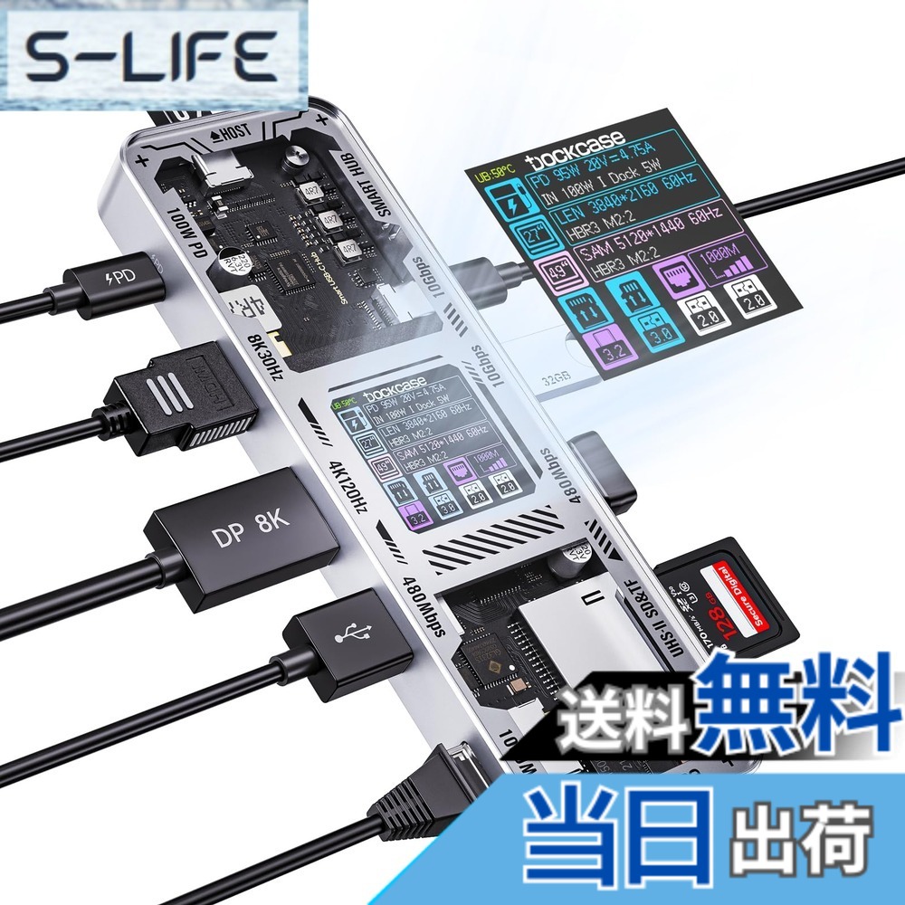 【送料無料】DOCKCASE 10-in-1 usb c ハブ スケルトン設計、4K@60Hz HDMI&DP、Gigabit Ethernet、USB-CとUSB-A 10Gbpsデータポート搭載、100w PD急速充電、UHS-II TF/SDスロット MacBook Air/Pro, XPSなど対応 (Silver)