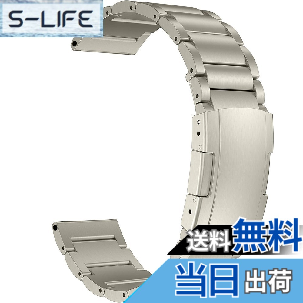 【送料無料】MaKTech チタンバンド、20mm軽量ワンピースメタルリンクブレスレット、Samsung Galaxy Watch 7 FE 6 5 4,40/42/43/44/45/46/47mm,Huawei GT 4/3-41/42mmに対応 (チタン色)