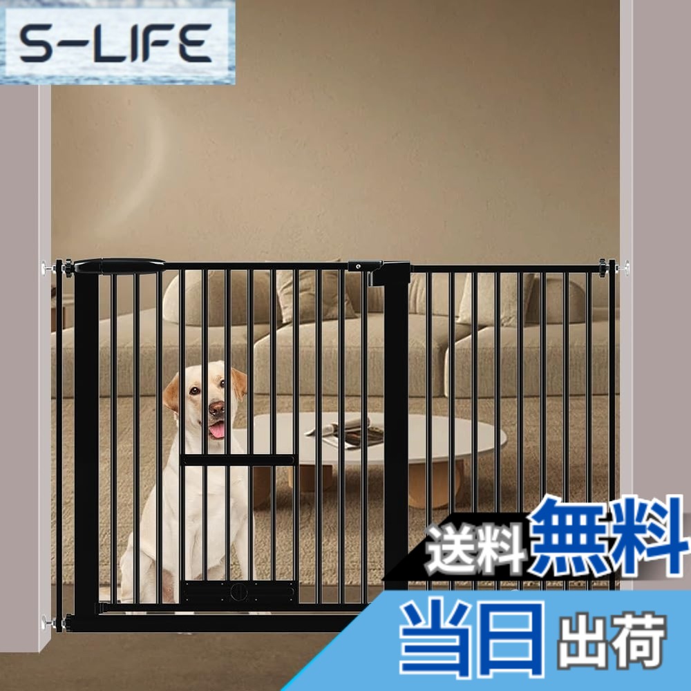 【送料無料】Seogva ペットゲート 3.5cm柵間隔 ペットドア付き 高さ78cm ペットゲート 犬 猫 ゲート ブラック ホワイト 猫用ゲート 過密フレーム付き 猫 ゲート 犬すり抜け防止フェンス つっぱり 扉付き 赤ちゃん ベビーゲート 突っ張り式 自動ロック 階段上 （設置幅11