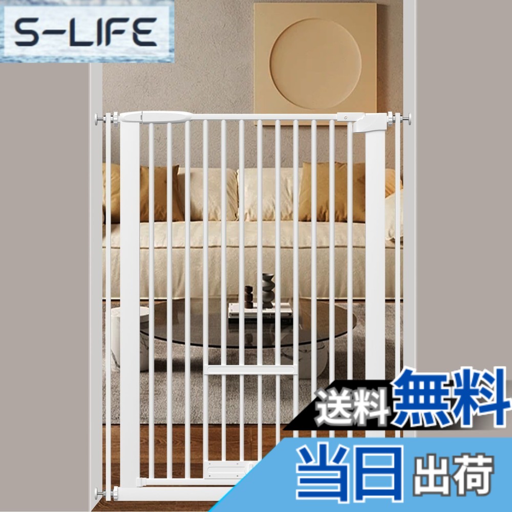 【送料無料】Seogva ペットゲート ベビーゲート 高さ103cm 間隔3 cm ペットゲート ドア付き 猫すり抜け防止 飛び越え防止ゲート 猫ドア付きゲート過密フレーム付き （ホワイト 77-86cm）