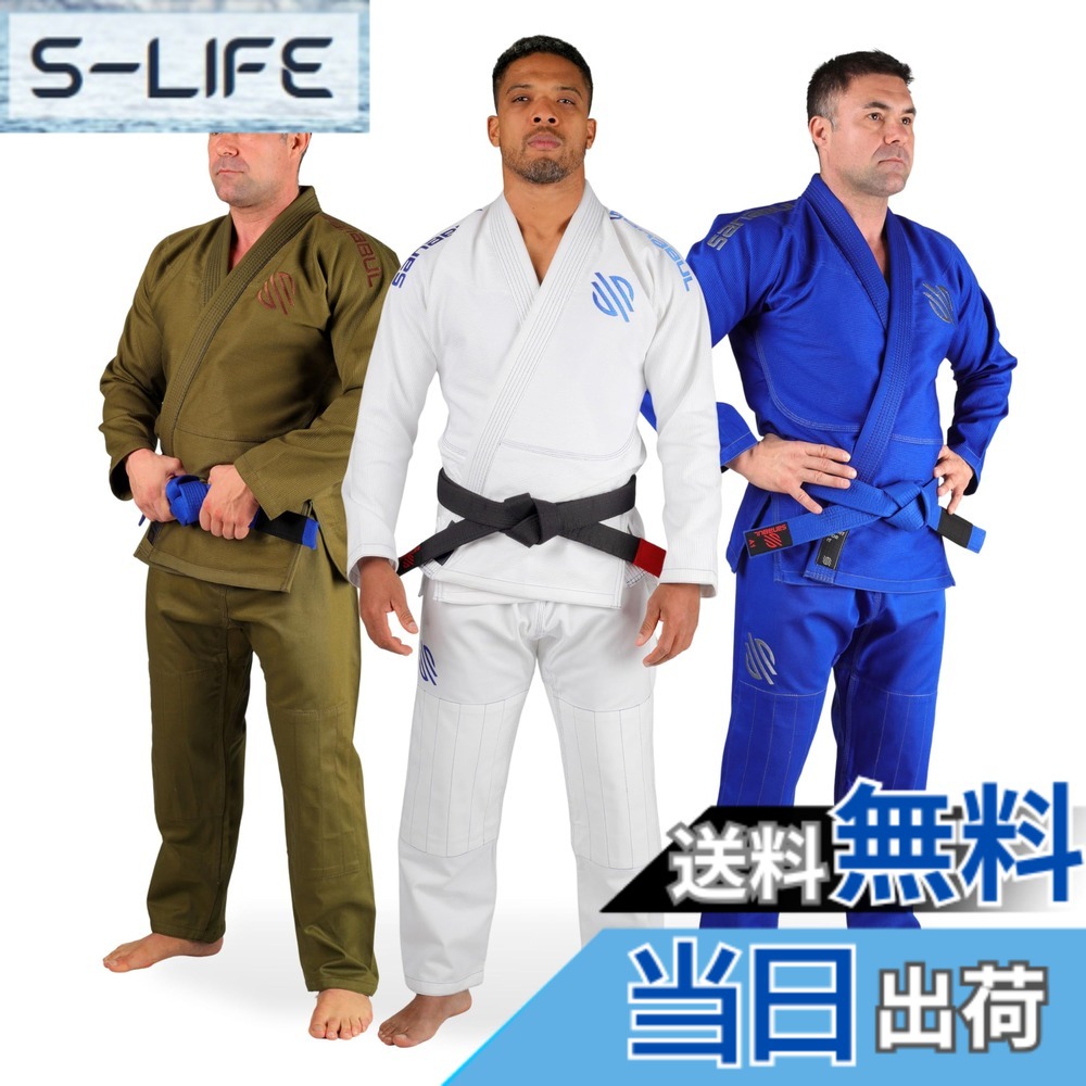 【送料無料】Sanabul Essentials V.2 超軽量 防縮加工 BJJ柔術着 (ネイビー 色：ホワイト、サイズ：A0｜S-LIFE