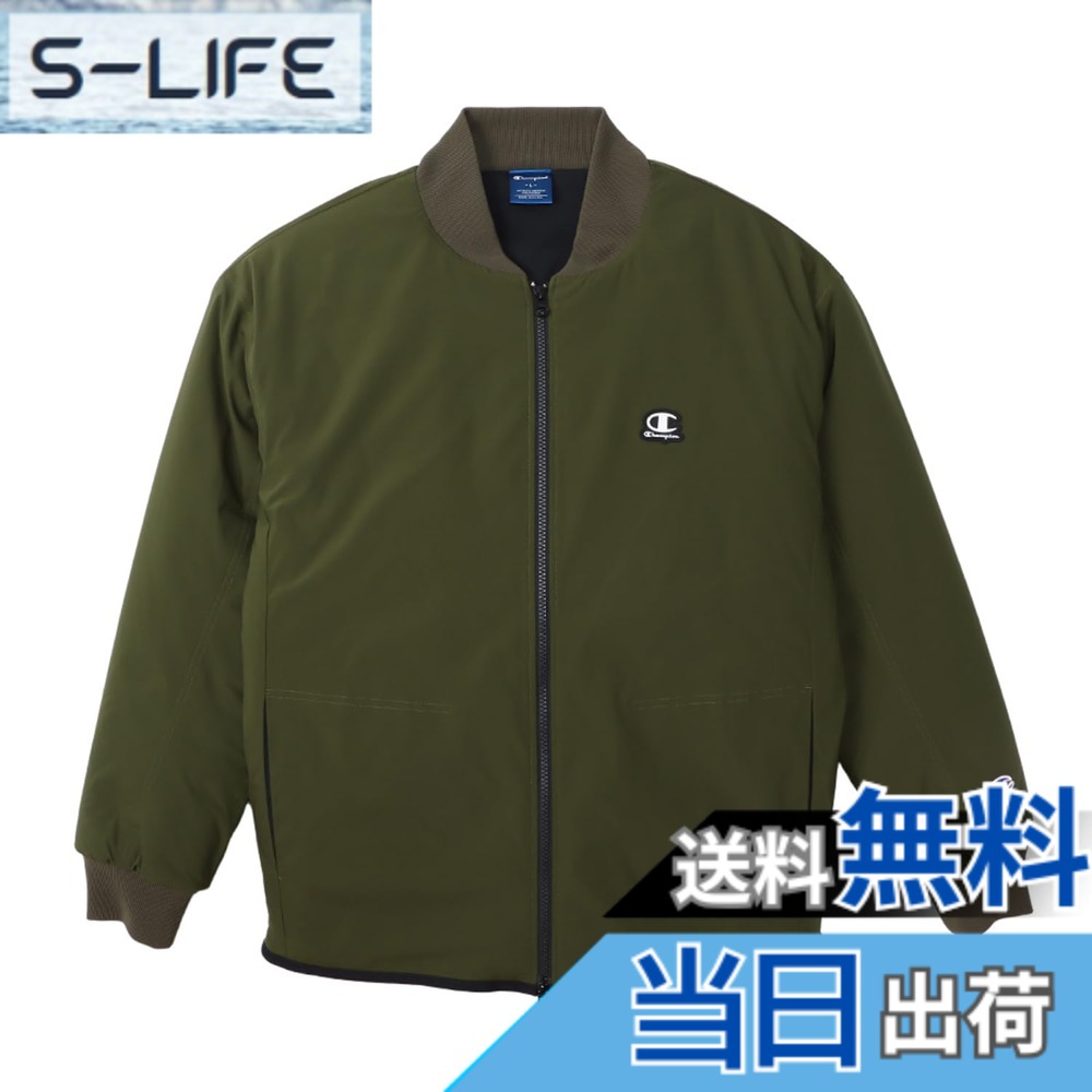 【貨物輸送無料】Champion(はやりっ児) アウター 長袖 伸ばすこと 保温 撥水 Relax Fit 脚本ロゴタイプ ジップジャケット メンズ運動競技C3-YS605メンズ 色：グレイッシュグリーン、大きさ：L