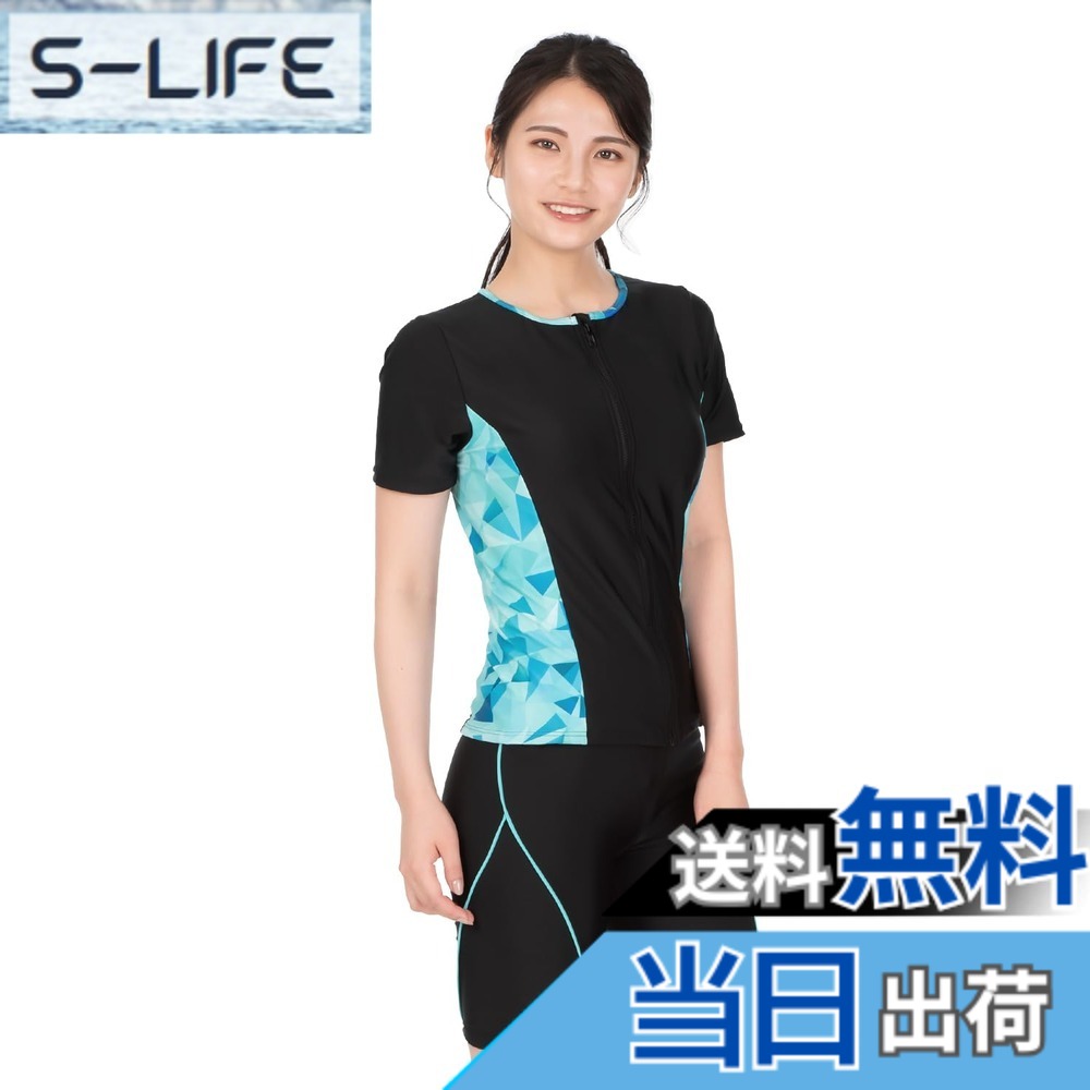 【送料無料】[SPOXIA] フィットネス水着 レディース セパレート 半袖 水着 フィットネス レディース セパレート水着 女性 ラッシュガード かわいい めくれ防止 体型カバー 色：ポリゴンスタイル、サイズ：2XL｜S-LIFE