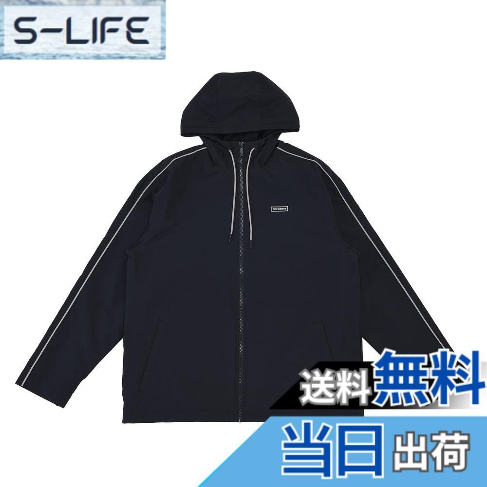 【貨物輸送無料】new balance(ニュー平衡にする) 上衣Essentials 裏起毛トリコットウインドジャケット AMJ33505メンズ 色：BK(黒いこと)、大きさ：L