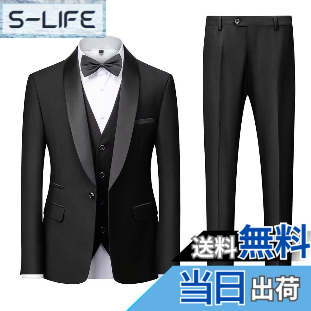 【送料無料】[YAYOKYA] スーツ メンズ スリーピース タキシード 礼服 セレモニースーツ スリム ウェスト調整可能 結婚式 披露宴 パーテイ ショールカラー 正装 1つボタン センターベント 紳士服 メンズドレスアイテム S-6XL 色：ブラック、サイズ：2XL｜S-LIFE