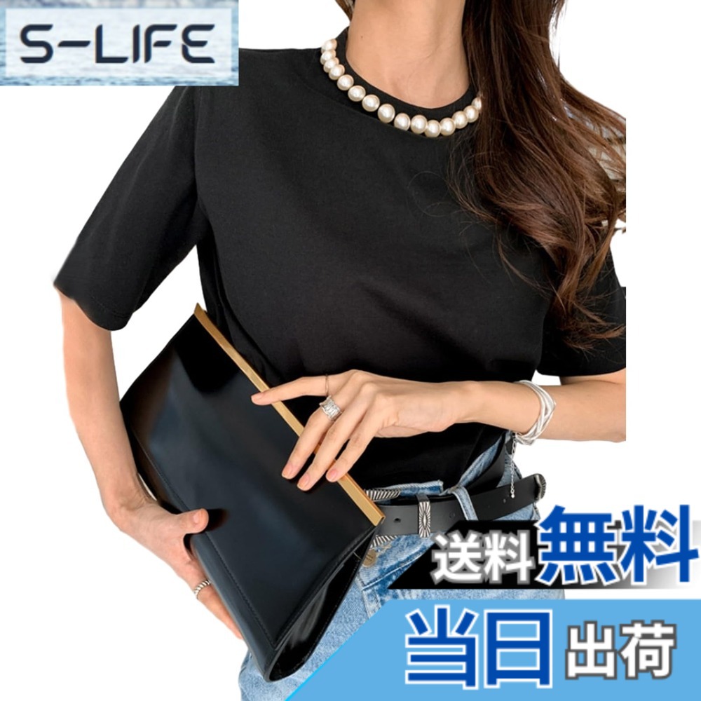 【送料無料】[MaadeaNoeTe] ｔシャツ レディース 半袖 丸首 無地 カジュアル ゆったり 着痩せ 快適 ファッション トップス オフィス 通勤 春 夏 色：ブラック、サイズ：L