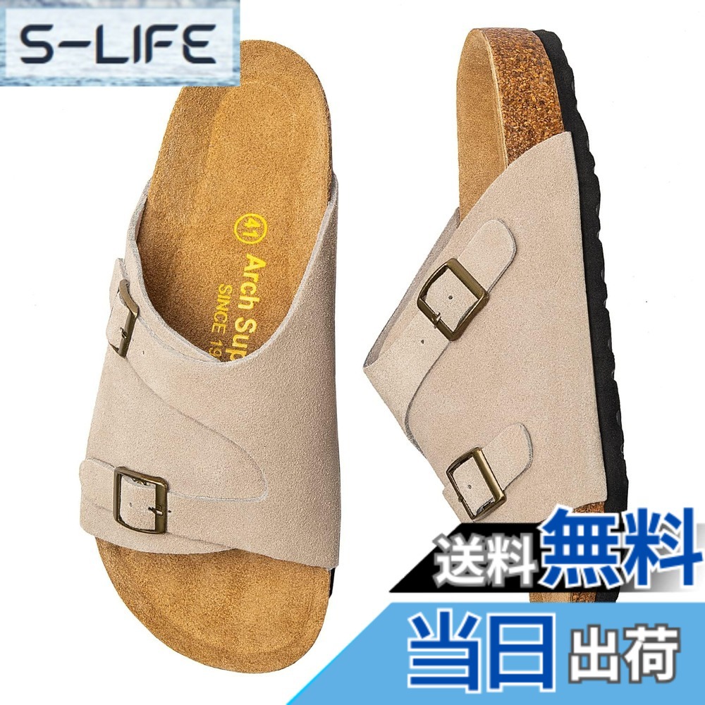 【送料無料】[STRDEOUT] ァッションサンダル メンズ コルクサンダル ビルコフロー アリゾナ さんだる 皮 革 男性用 外履き アウトドア おしゃれ 歩きやすい スリッパ 色：B 砂色、サイズ：27.5 cm 3E