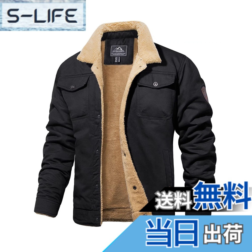 【貨物輸送無料】[MAGCOMSEN]アウター メンズ 防寒 綿織物 上衣 心地好い 前掛け 裏起毛 上衣 アウトドア ドカジャン 朦々たる 保温 春 秋 冬 色：黒いこと、大きさ：2XL