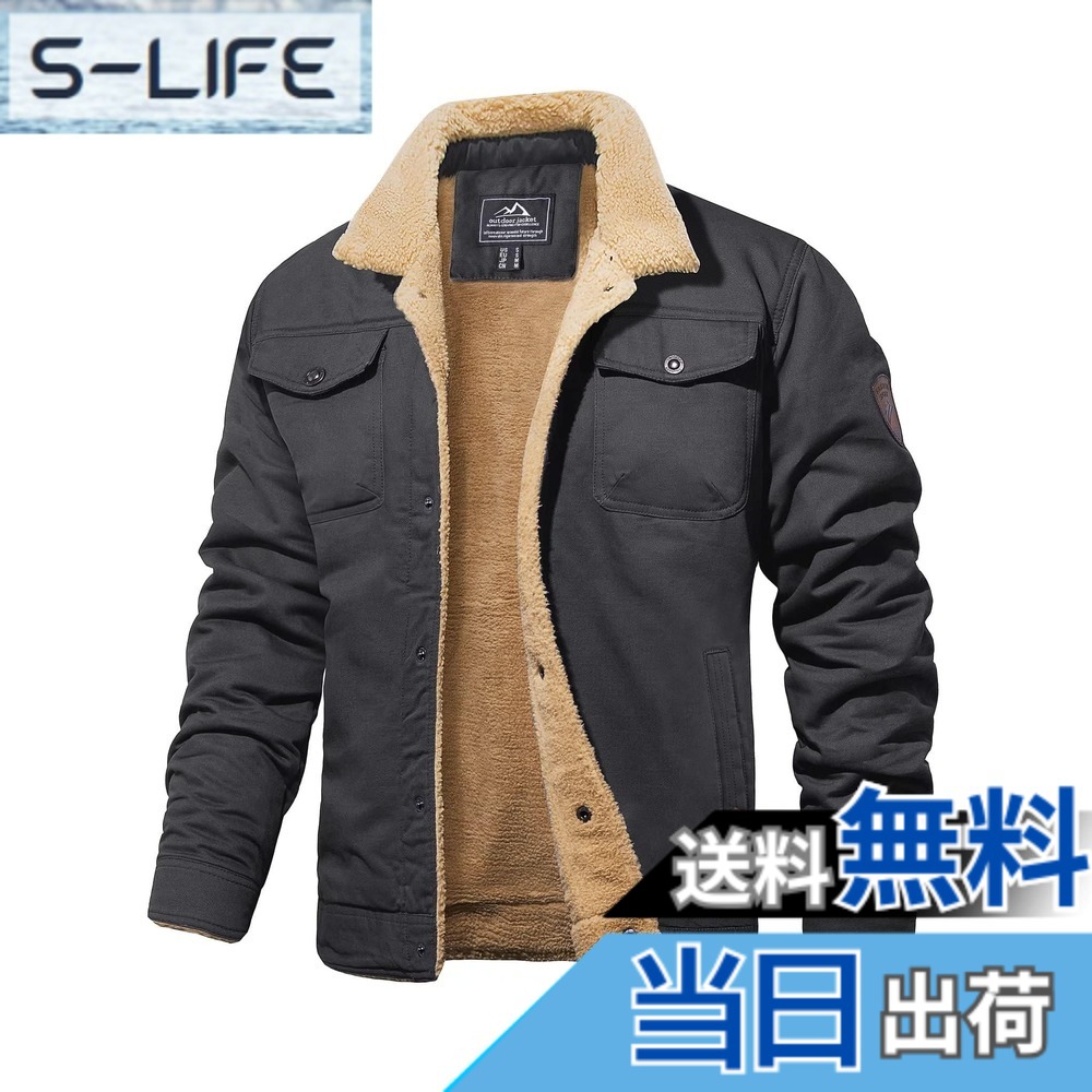 【貨物輸送無料】[MAGCOMSEN]アウター メンズ 防寒 綿織物 上衣 心地好い 前掛け 裏起毛 上衣 アウトドア ドカジャン 朦々たる 保温 春 秋 冬 色：うす暗い薄墨色、大きさ：M