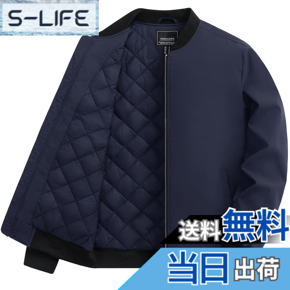 【送料無料】[TACVASEN] ジャケット メンズ 冬 バイク ジャンパー 作業着 防寒 ブルゾン パイロット 登山 中綿入れ 秋 カジュアル スタジャン 防風 アウター 仕事着 色：ネイビー、サイズ：2XL