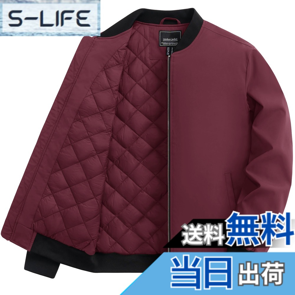 【送料無料】[TACVASEN] ジャケット メンズ 冬 バイク ジャンパー 作業着 防寒 ブルゾン パイロット 登山 中綿入れ 秋 カジュアル スタジャン 防風 アウター 仕事着 色：ワインレッド、サイズ：XL