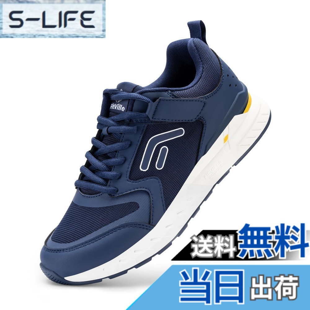 【送料無料】[FitVille] ウォーキングシューズ メンズ スニーカー靴 ランニングシューズ 幅広 2E 4E 防水 ワイド ブラック 白 運動靴 色：ブルー・ホワイト、サイズ：30.0 cm 2E