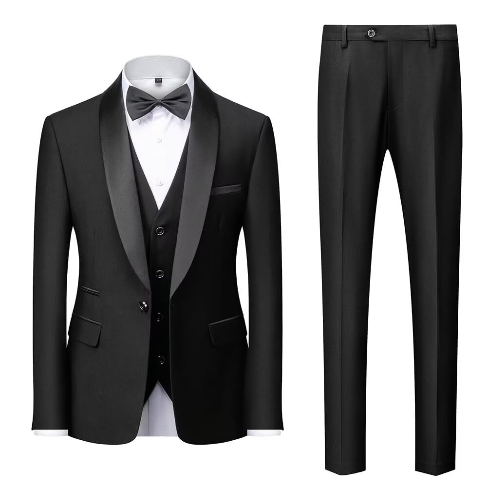 【送料無料】[YAYOKYA] スーツ メンズ スリーピース タキシード 礼服 セレモニースーツ スリム ウェスト調整可能 結婚式 披露宴 パーテイ ショールカラー 正装 1つボタン センターベント 紳士服 メンズドレスアイテム S-6XL 色：ブラック、サイズ：3XL｜S-LIFE
