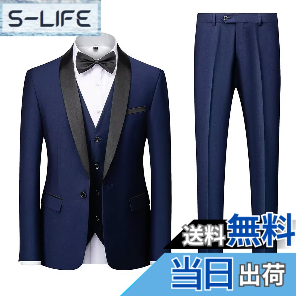 【送料無料】[YAYOKYA] スーツ メンズ スリーピース タキシード 礼服 セレモニースーツ スリム ウェスト調整可能 結婚式 披露宴 パーテイ ショールカラー 正装 1つボタン センターベント 紳士服 メンズドレスアイテム S-6XL 色：ネイビー、サイズ：4XL｜S-LIFE