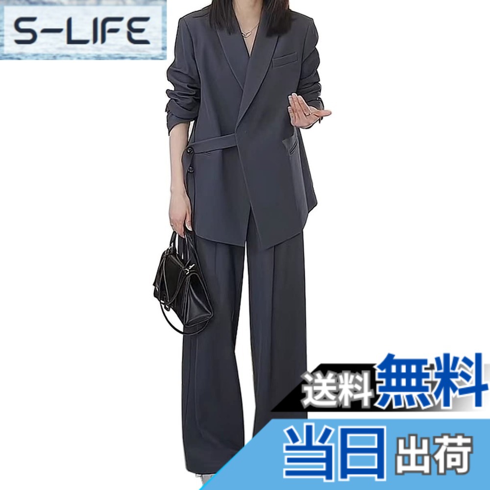 【送料無料】[DYIOPMFGZ] CHUMO スーツ レディース パンツスーツ セットアップ ２点セット ジャケット ワイドパンツ 上下2点セット おしゃれ ゆったり 着痩せ フォーマル 通勤 オフィ ス OL 入学式 卒業式 春 秋 色：グレー、サイズ：M