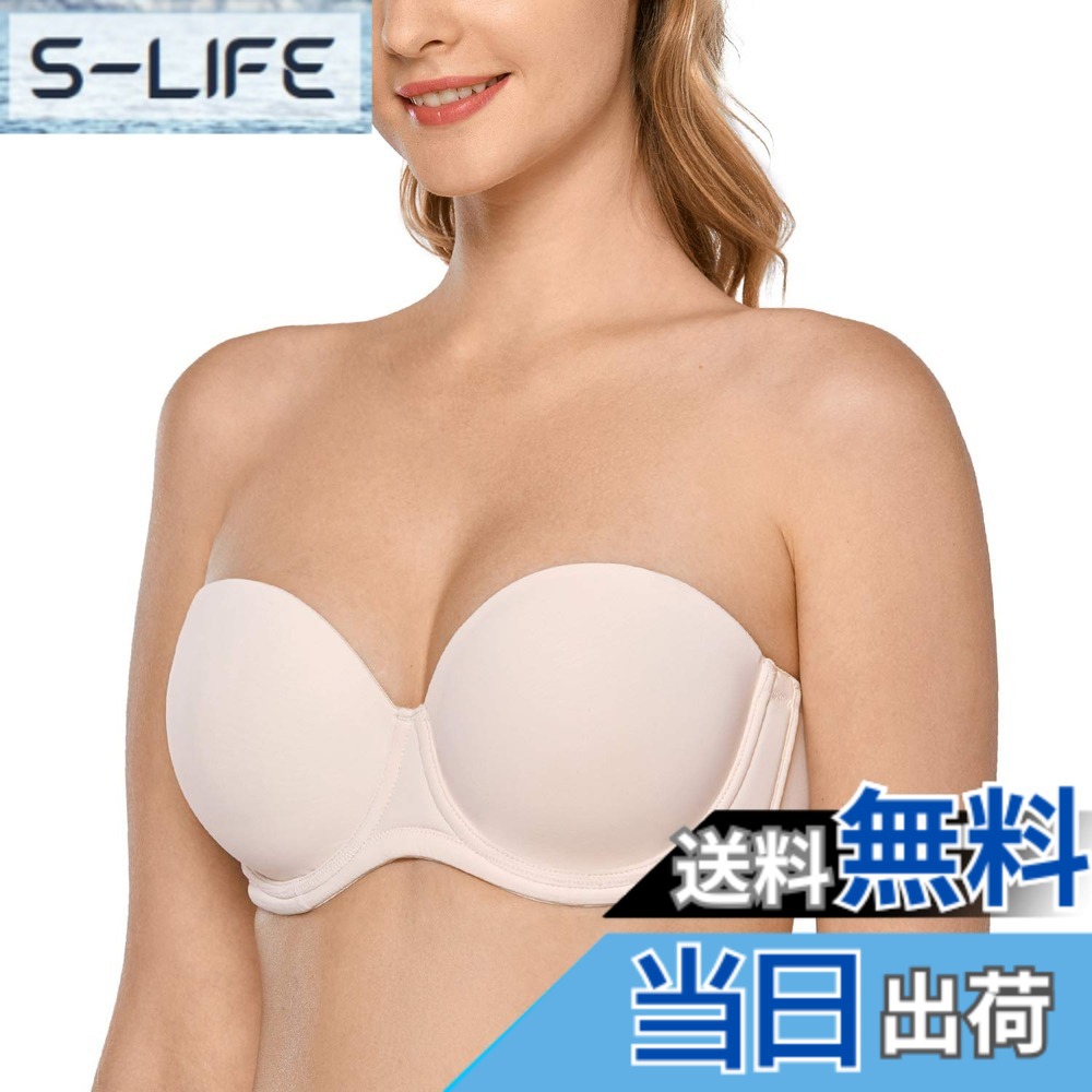 【送料無料】[DELIMIRA] ストラップレスブラジャー レディース ワイヤー入り モールドフルカップ 大きいサイズブラジャー ストラップレスブラ 色：ローズホワイト、サイズ：F90