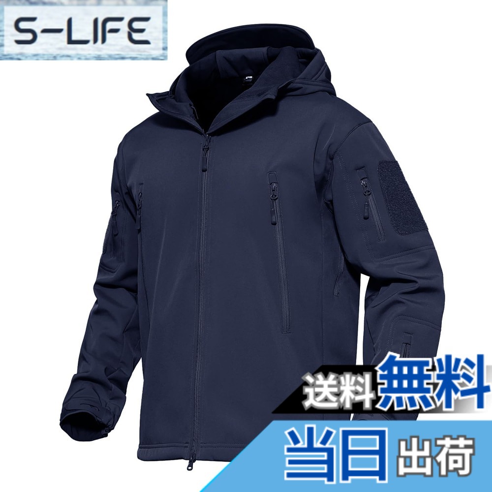 【貨物輸送無料】[MAGCOMSEN] タクティカルジャケット サバゲー メンズ アウトドア 山登りアウター 雨合羽防風 防寒着 裏フリース ソフトシェルジャケット ミリタリー ボンネット付き添い人 多衣嚢 イヤホンホール付き添い人 烏兎冬 色：米国海軍、大きさ：L