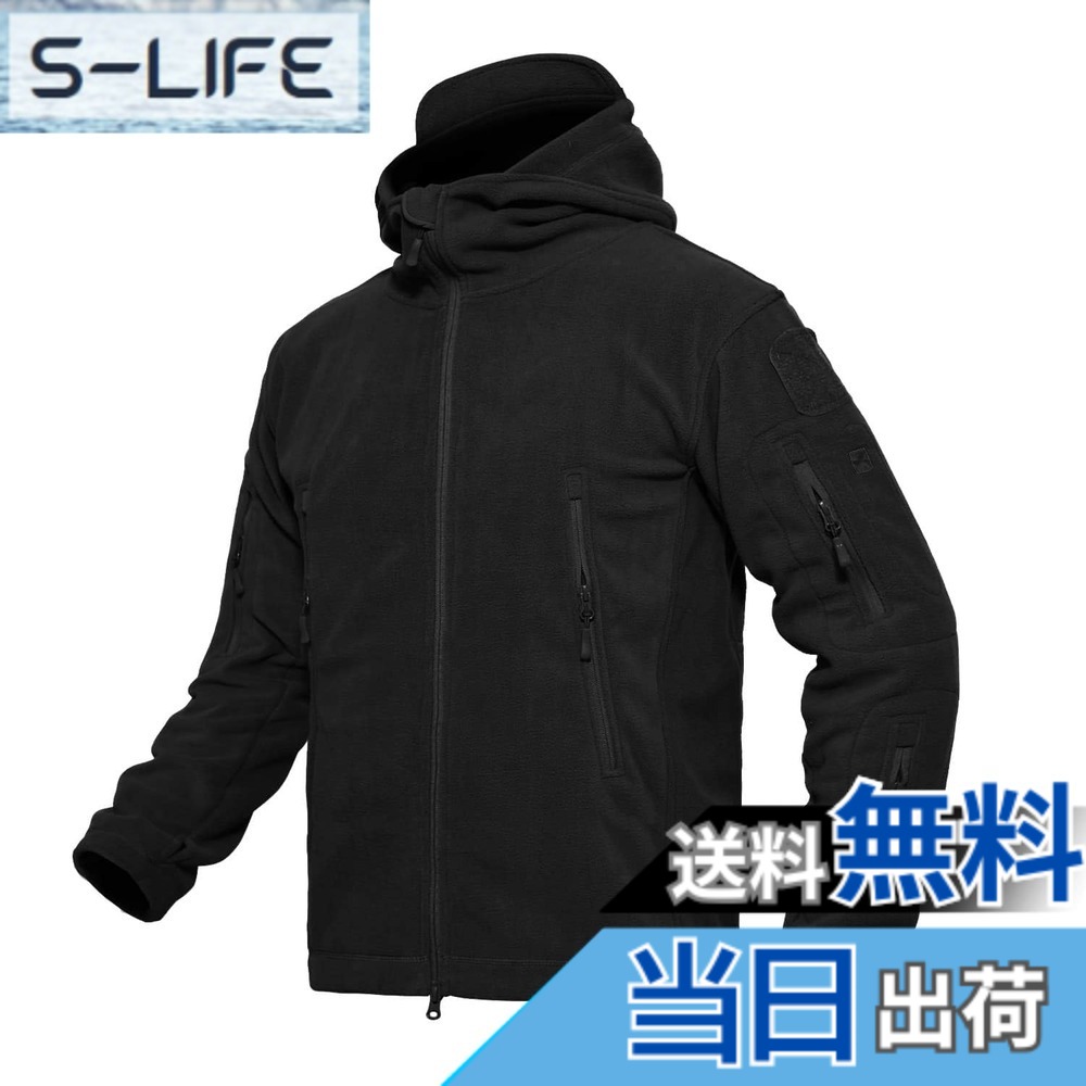 【送料無料】[MAGCOMSEN] フリースジャケット メンズ ミリタリー クティカルジャケット 防寒着 軽量 アウトドア 作業 サバゲー バイク用 アウター 春 秋 冬 色：ブラック、サイズ：M
