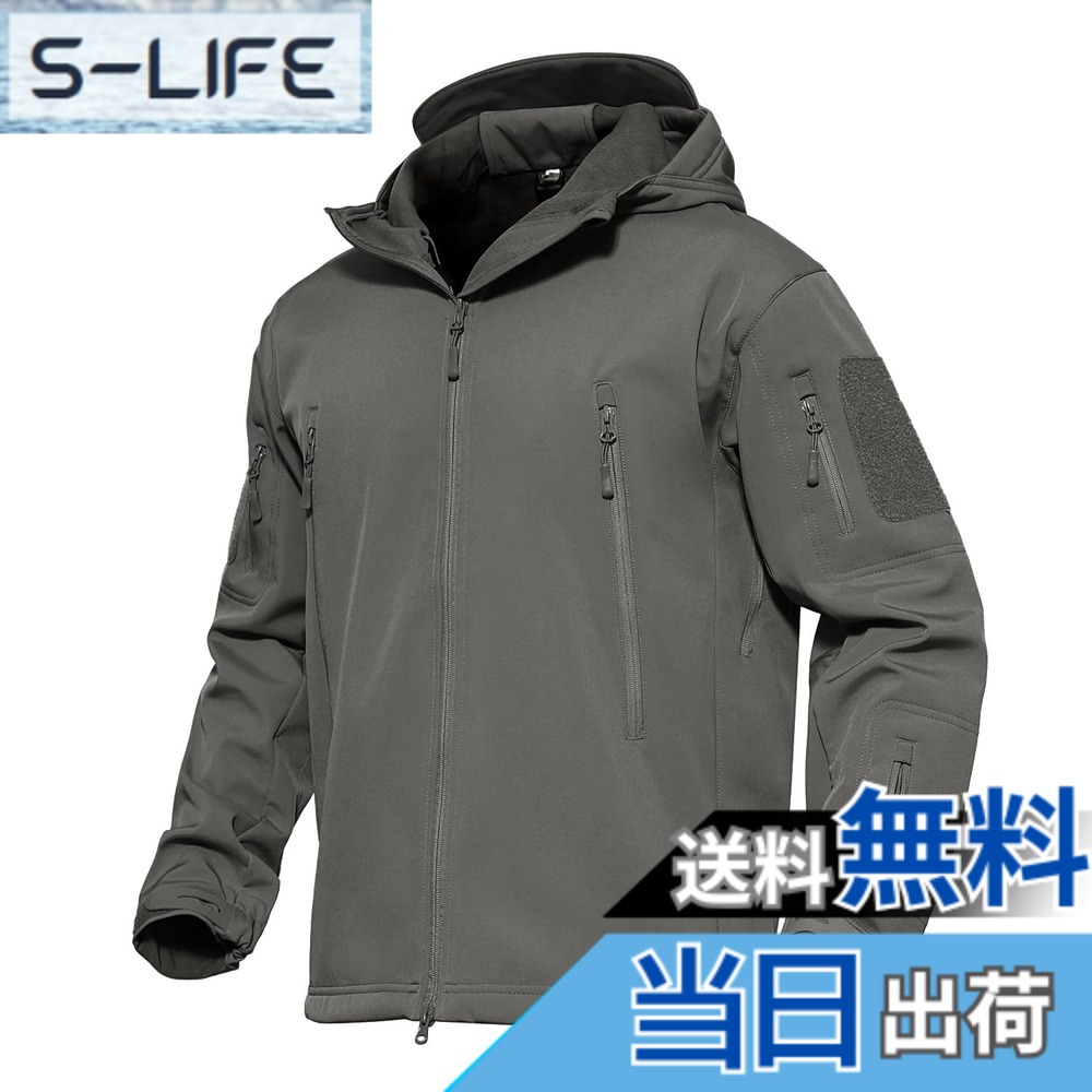 【貨物輸送無料】[MAGCOMSEN] タクティカルジャケット サバゲー メンズ アウトドア 山登りアウター 雨合羽防風 防寒着 裏フリース ソフトシェルジャケット ミリタリー ボンネット付き添い人 多衣嚢 イヤホンホール付き添い人 烏兎冬 色：薄墨色、大きさ：XL