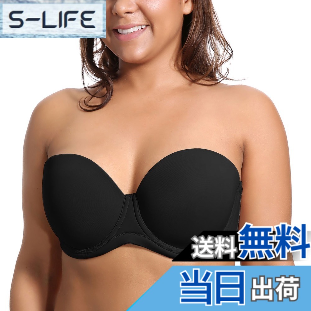 【送料無料】[DELIMIRA] ストラップレスブラジャー レディース ワイヤー入り モールドフルカップ 大きいサイズブラジャー ストラップレスブラ 色：ブラック、サイズ：B95