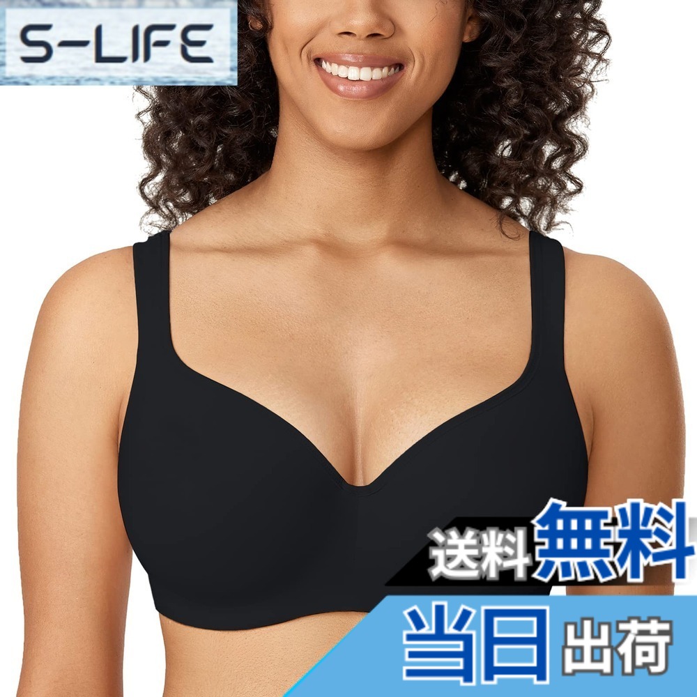 【送料無料】[DELIMIRA] ブラジャー 大きいサイズ ワイヤーあり 無地 フルカップ モールドカップ シームレスブラ tシャツブラジャー 色：ブラック、サイズ：D95