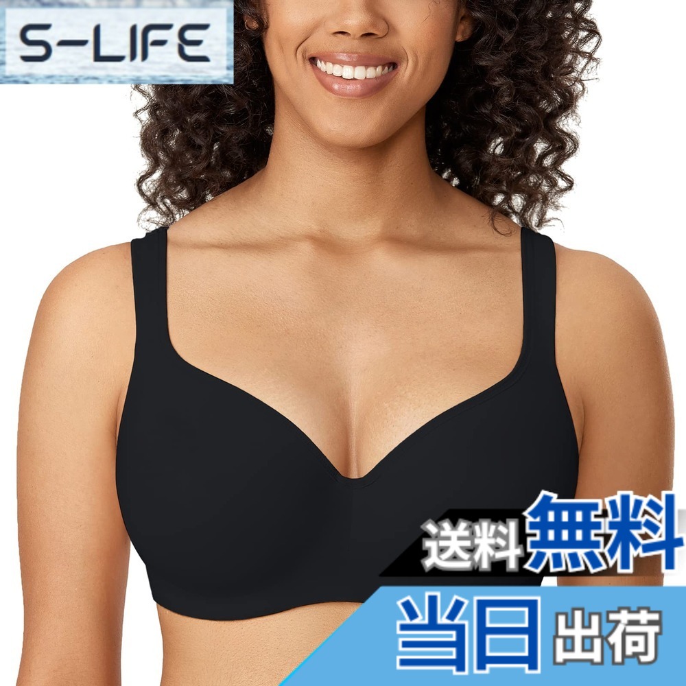 【送料無料】[DELIMIRA] ブラジャー 大きいサイズ ワイヤーあり 無地 フルカップ モールドカップ シームレスブラ tシャツブラジャー 色：ブラック、サイズ：F95