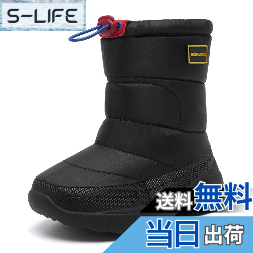 【送料無料】[MORENDL] スノーブーツ キッズ 雪遊び 冬 雪用ブーツ 子供靴 防滑 雪柄 防風 防水 防寒対策 女の子 男の子 色：ブラック、サイズ：17.0 cm M