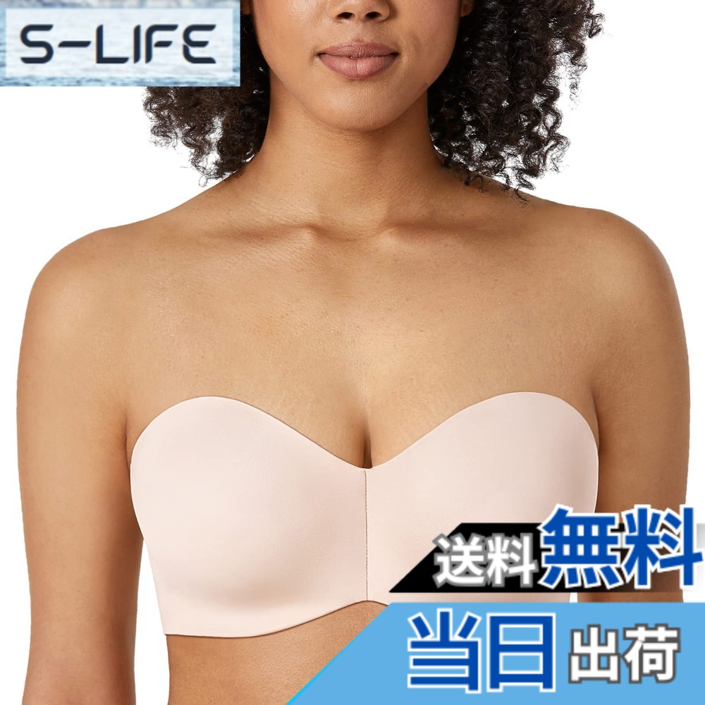 【送料無料】[DELIMIRA] ストラップレスブラ 大きいサイズ 落ちない ワイヤー入り パッドなし シームレス 大きいサイズブラ 肩紐なし 色：ローズホワイト、サイズ：A80