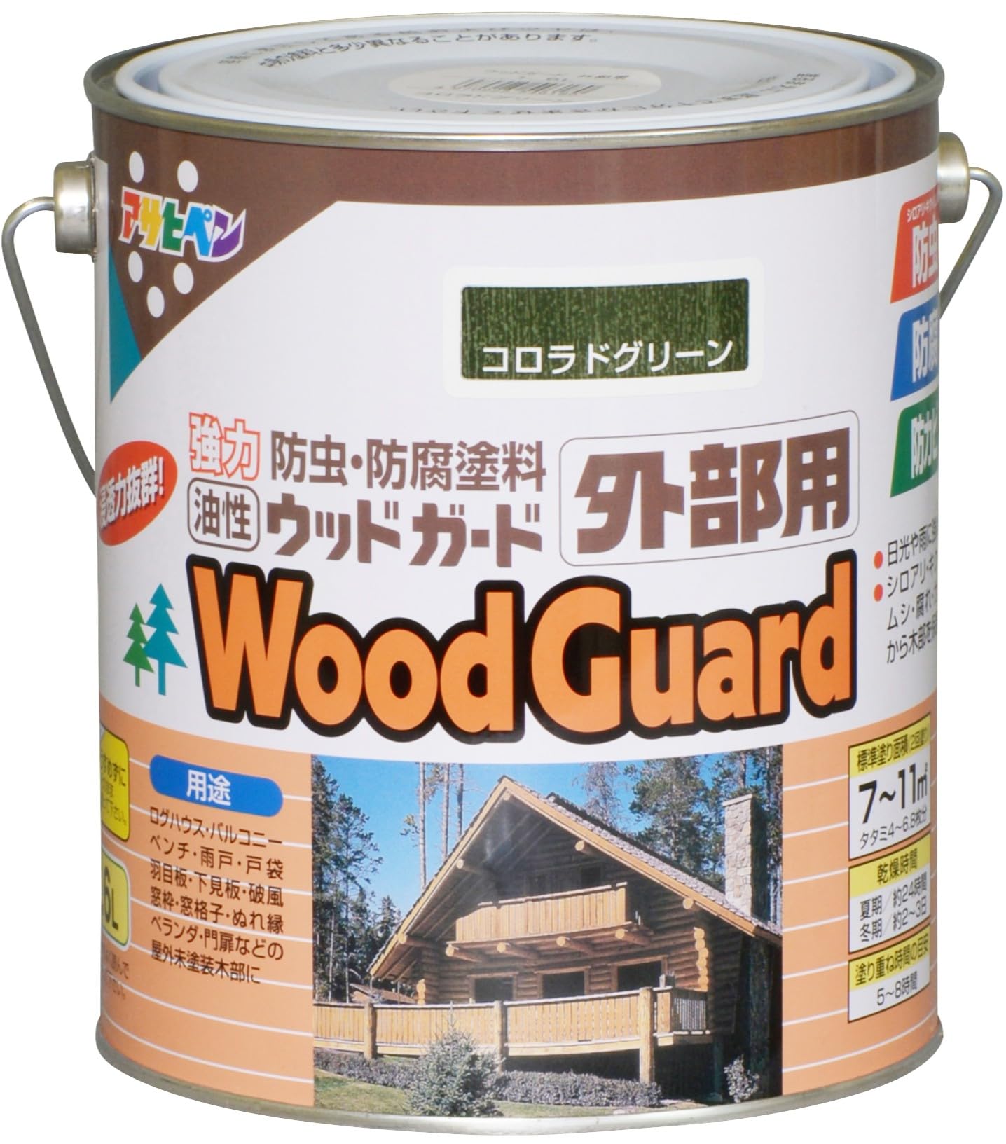 【貨物輸送無料】アサヒペン 油性白木かばい立て外の方用 色：コロラド緑であること、大きさ：1.6L