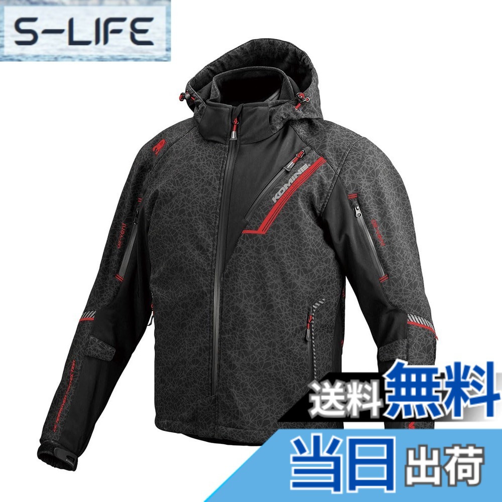 【送料無料】[コミネ] バイク用 プロテクトソフトシェルウィンターパーカ-イフ JK-579 JK-5791 JK-5792 JK-5793 秋冬春向け 防寒 CE規格レベル2 CE規格 ストレッチ素材 防風 プロテクター 色：HR Black/Red、サイズ：M｜S-LIFE