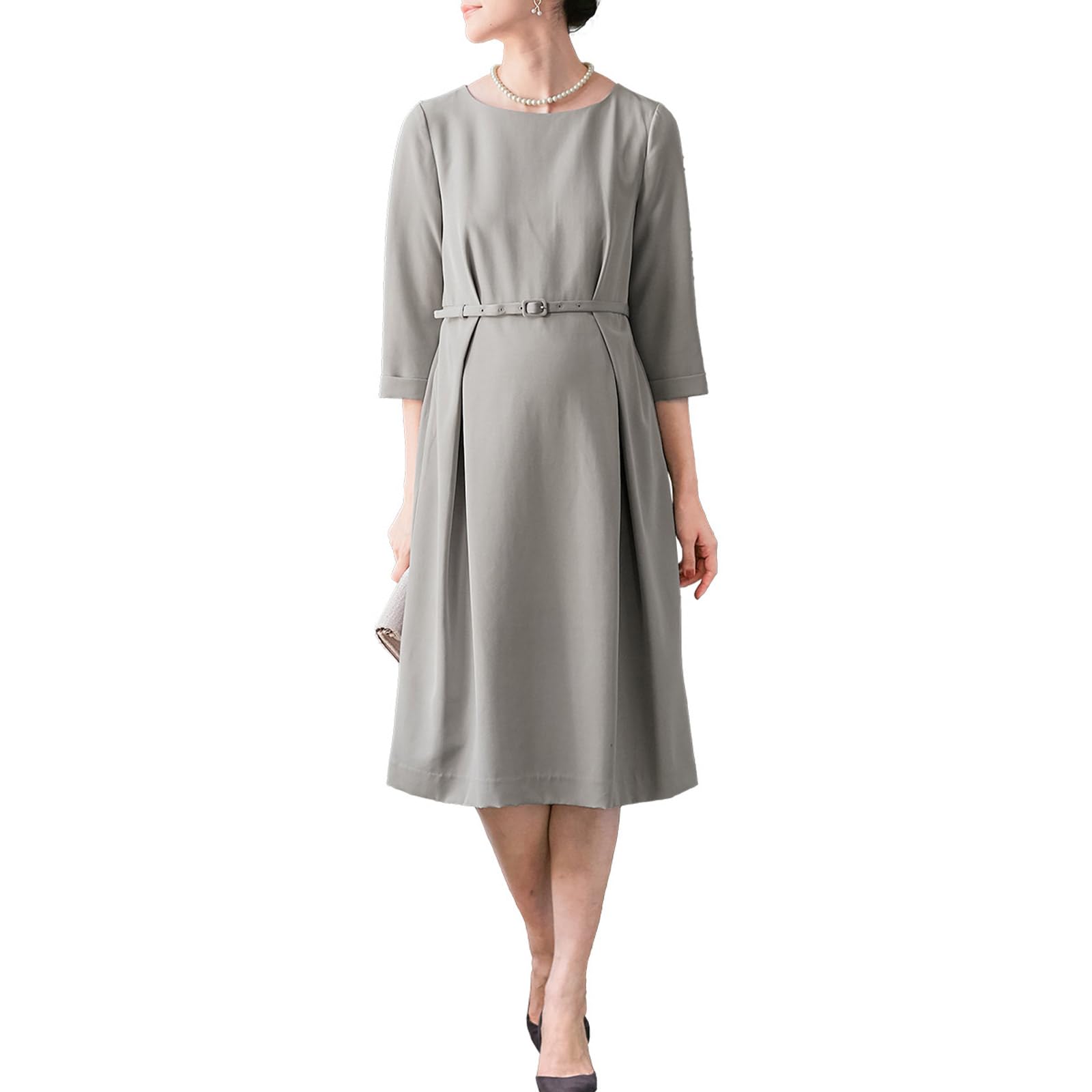 【貨物輸送無料】[ANGELIEBE エンジェリーベ] マタニティ 含ませる服 衣裳 含ませる口付 タック呼びりんテッド ワンピ 産前 産後 フォーマル お宮参り 戌の日 事務室 22949 色：点火装置薄墨色、大きさ：M-L