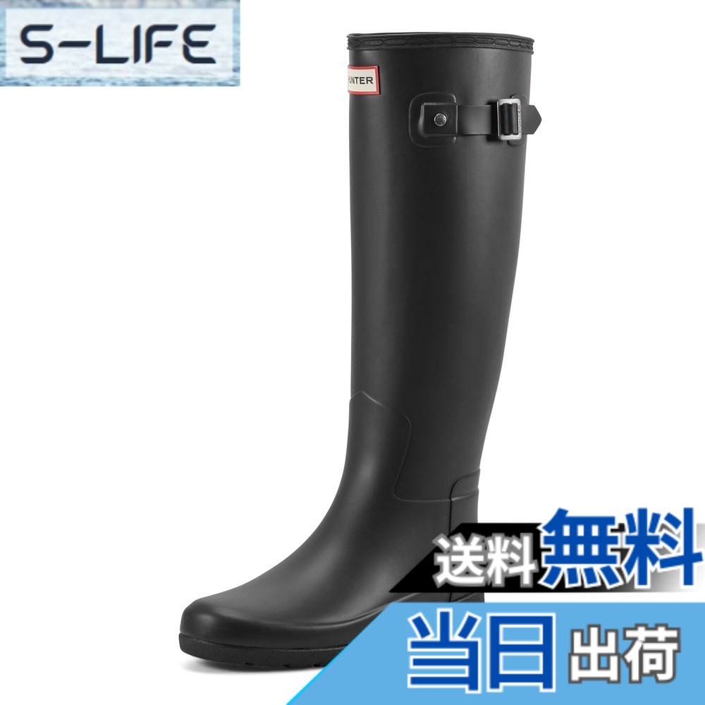 【貨物輸送無料】HUNTER レディース 【レディース】リファインドトールレインブーツ 色：黒いこと、大きさ：25.0 糎
