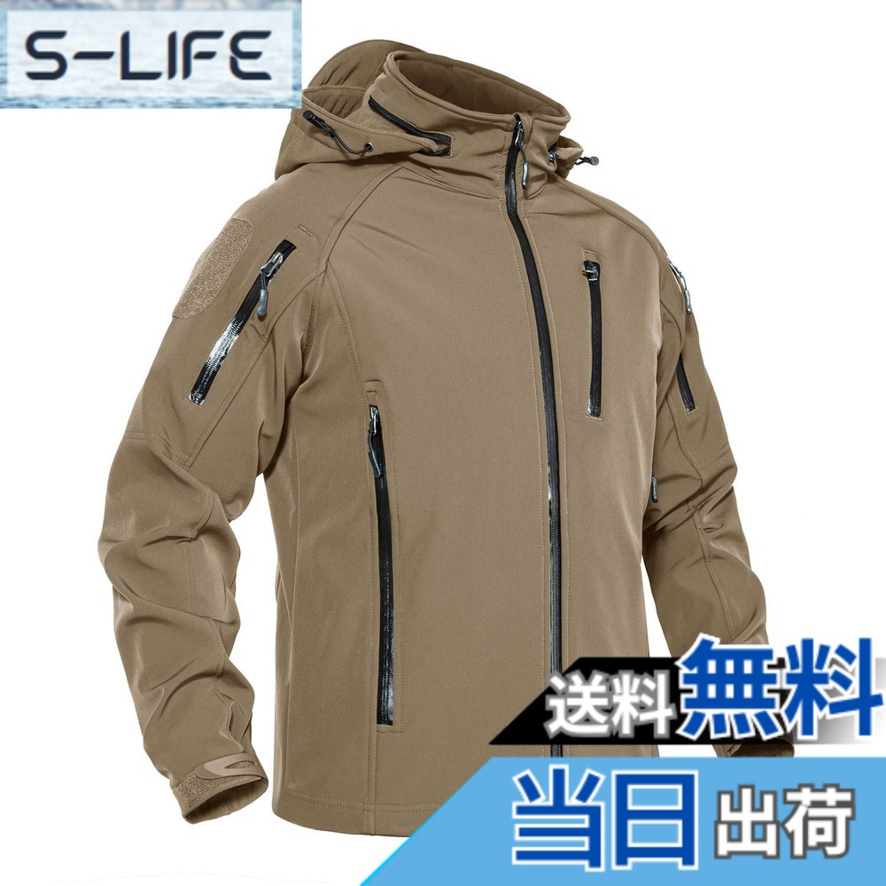 【貨物輸送無料】[KEFITEVD] アウトドア 上衣 メンズ 裏起毛 山岳パーカー 防寒 防風 上衣 撥水 ソフトシェルジャケット タクティカル 自動自転車 アウター ボンネット付き添い人 無地 色：カーキ、大きさ：XL