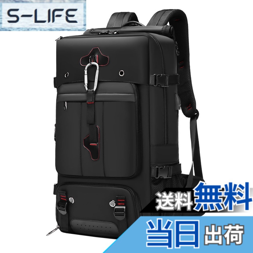 【貨物輸送無料】[shrradoo] 山登り背嚢 70L 大静電容量 チャック 背嚢 うしろ側容器に並べる 17inパソコン 背嚢 真四角 雨合羽 山歩き用 山歩き 難民キャンプ アウトドア 防災 旅する 色：黒いこと、大きさ：70L