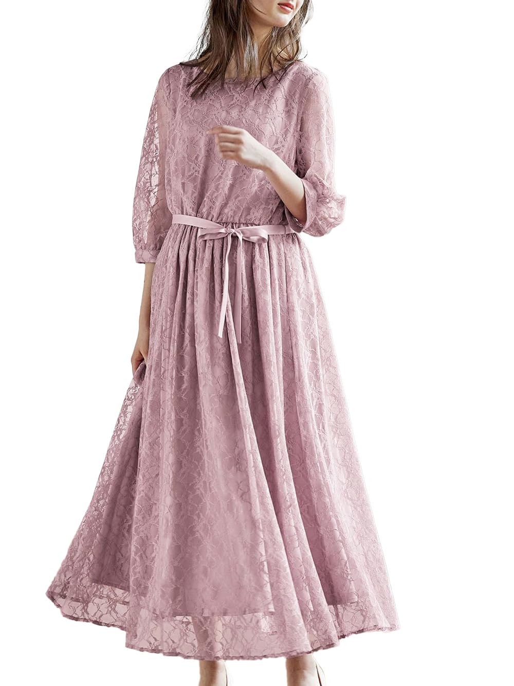 【貨物輸送無料】[ANGELIEBE エンジェリーベ] マタニティ 衣裳 含ませる服 総スピード競技 ロング ワンピ サテンリボンベルト付 産前 産後 フォーマル 29290 色：モーブxモーブ、大きさ：M-L