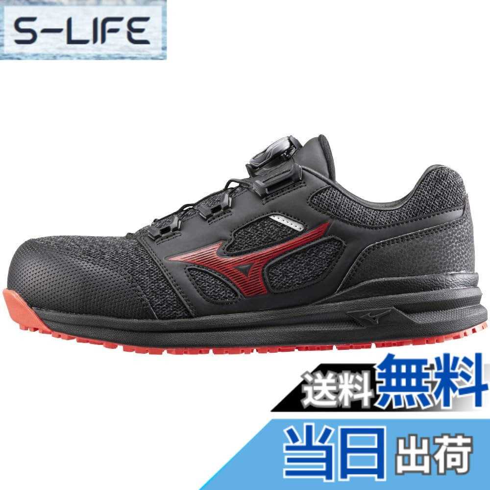 【貨物輸送無料】MIZUNO(ミズノ) メンズ 安全性のある靴 オールマイティ LS252L BOA細工物シューズ 色：黒いこと/赤いこと、大きさ：28.0 珊 3E