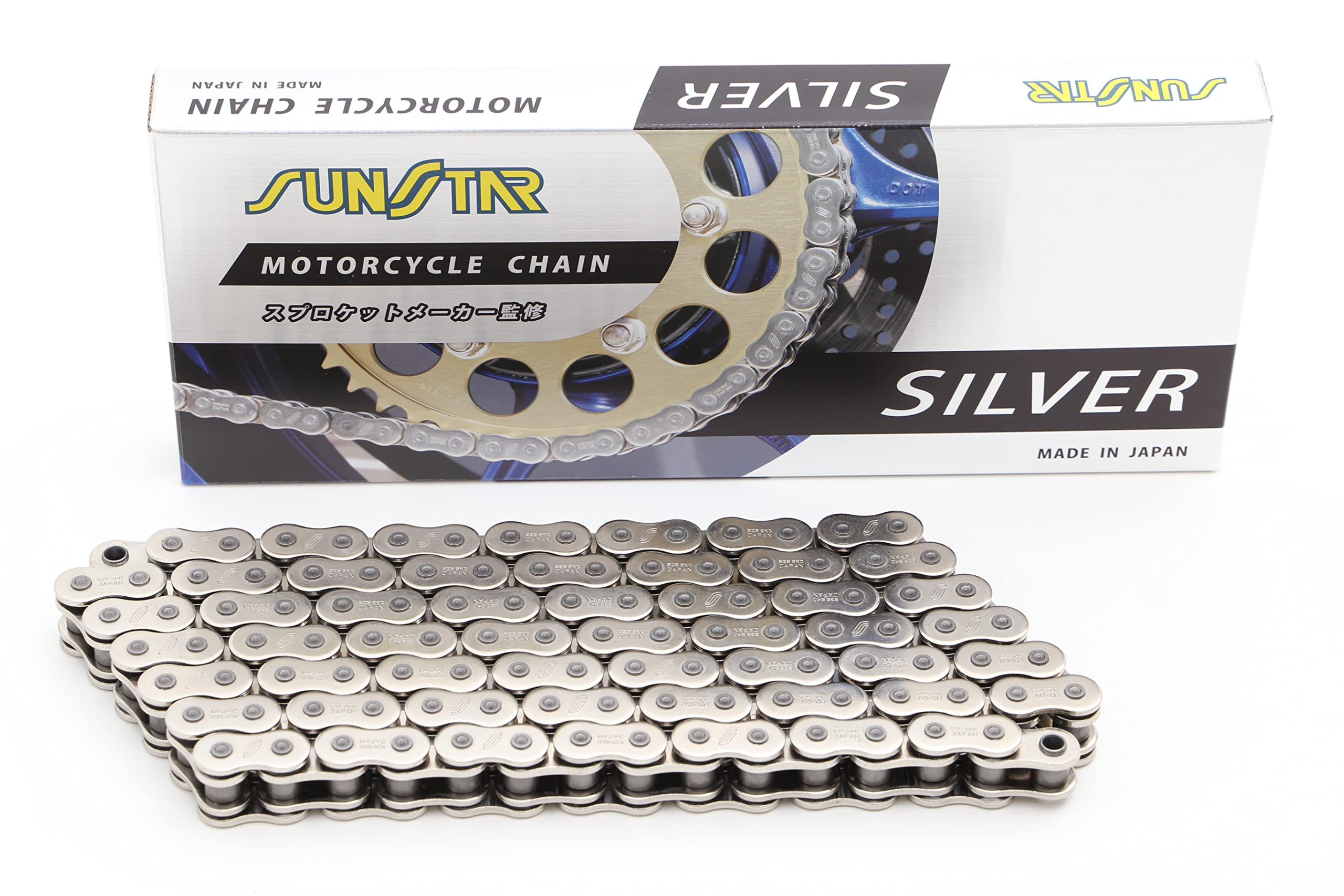 【貨物輸送無料】SUNSTAR(サンスター)自動二輪車チェーン店 520大いさ 色：しろがね色、大いさ：112L