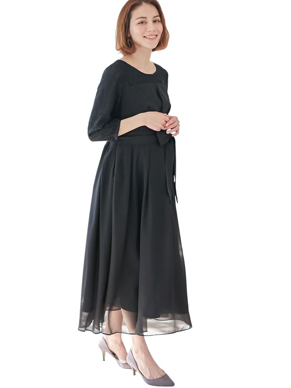 【貨物輸送無料】[ANGELIEBE エンジェリーベ] マタニティ 含ませる服 フォーマル 衣裳 シフォン タック ワンピ 産前 産後 お宮参り 華燭の典 10171 色：黒いこと、大きさ：M