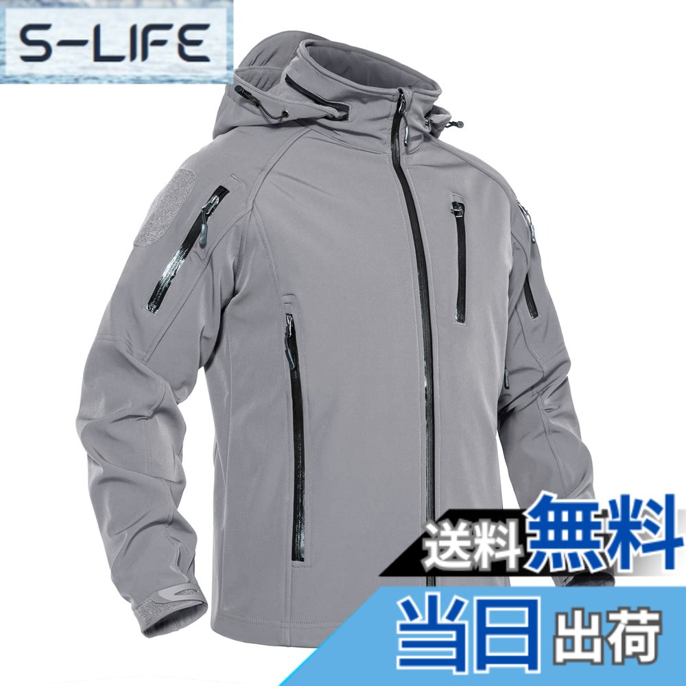 【貨物輸送無料】[KEFITEVD] アウトドア 上衣 メンズ 裏起毛 山岳パーカー 防寒 防風 上衣 撥水 ソフトシェルジャケット タクティカル 自動自転車 アウター ボンネット付き添い人 無地 色：ともし火薄墨色、大きさ：3XL