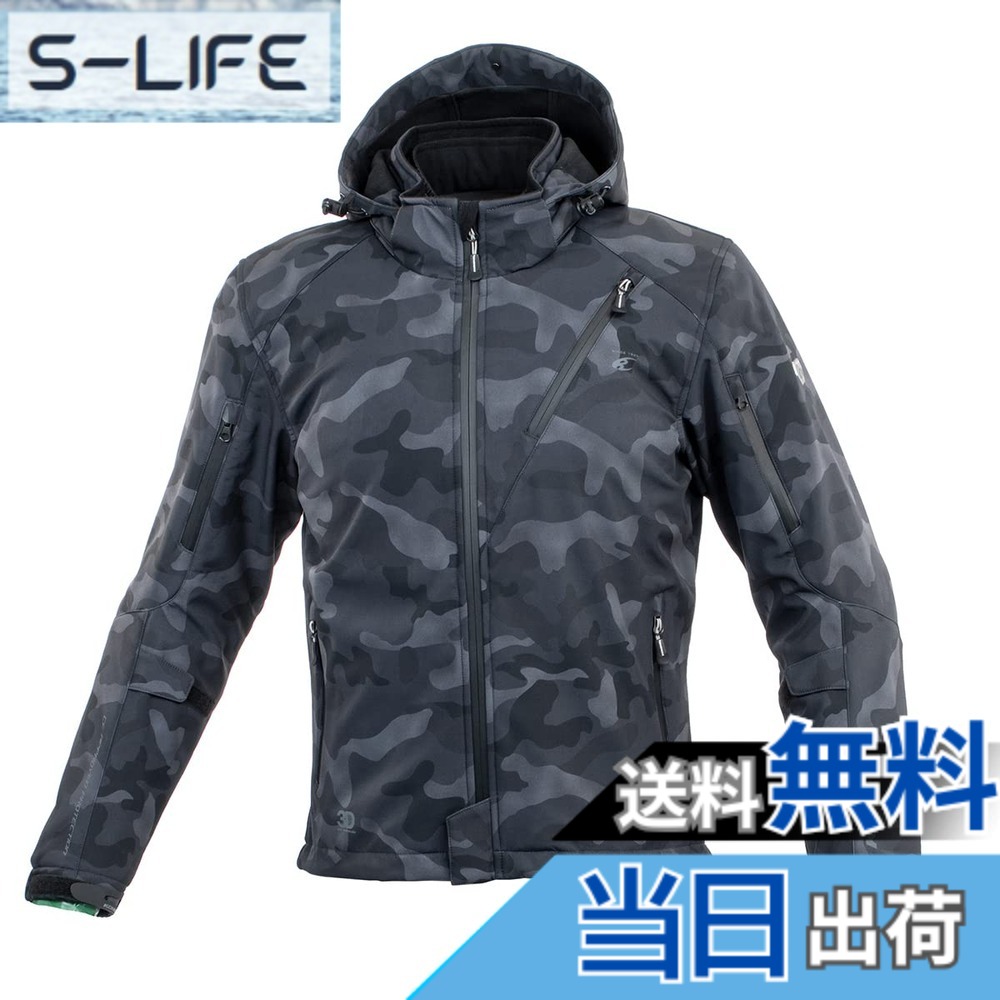 【送料無料】[コミネ] バイク用 プロテクトソフトシェルウィンターパーカ-イフ JK-579 JK-5791 JK-5792 JK-5793 秋冬春向け 防寒 CE規格レベル2 CE規格 ストレッチ素材 防風 プロテクター 色：Monochrome Camo、サイズ：M｜S-LIFE
