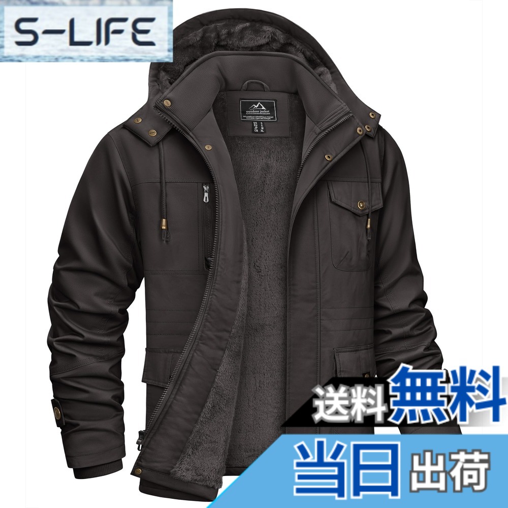 【貨物輸送無料】[KEFITEVD] 上衣 メンズ 裏起毛 前掛け 朦々たる 防寒着 御役目着 冬 ボア上衣 自動自転車 裏ボア 秋服 上衣 馬鹿でかい大きさ ミリタリー アウトド 積貨委託貨物 モッズコート ボンネット付き添い人 色：薄墨色、大きさ：2XL